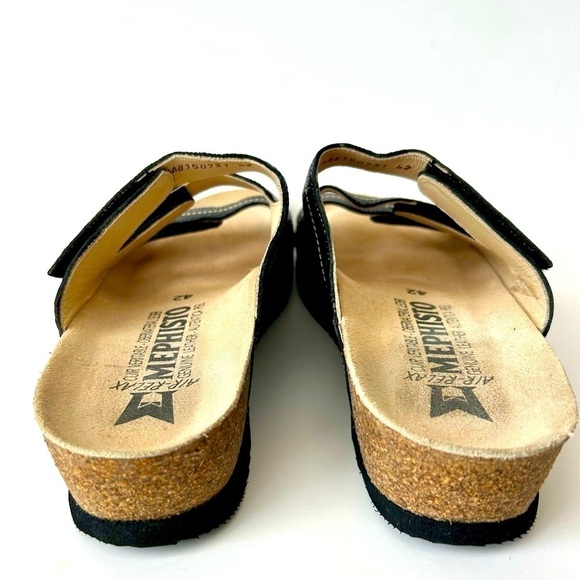 Mephisto Three Strap Slide Sandals Black Leather Low Wedge Velcro Open Toe 42 - Picture 7 of 9